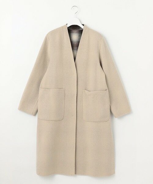 セール】 【リバーシブル】ウールリバー ノーカラーロングコート