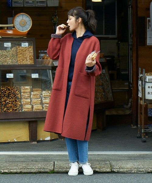 セール】 【リバーシブル】ウールリバー ノーカラーロングコート