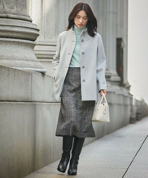 セール】 ウールシルクツイードグレンチェック スカート （ミニ・ひざ