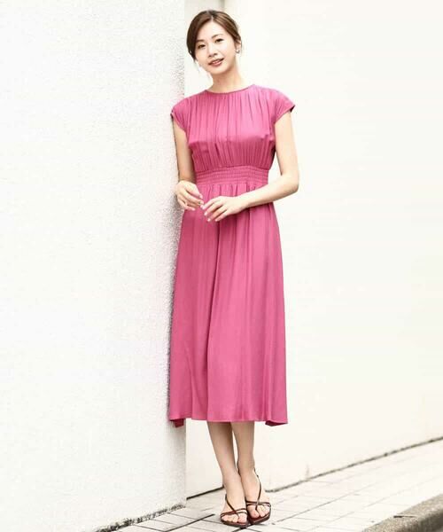 リネンライク ウエストギャザーワンピース/前後2way/洗える/WEB限定