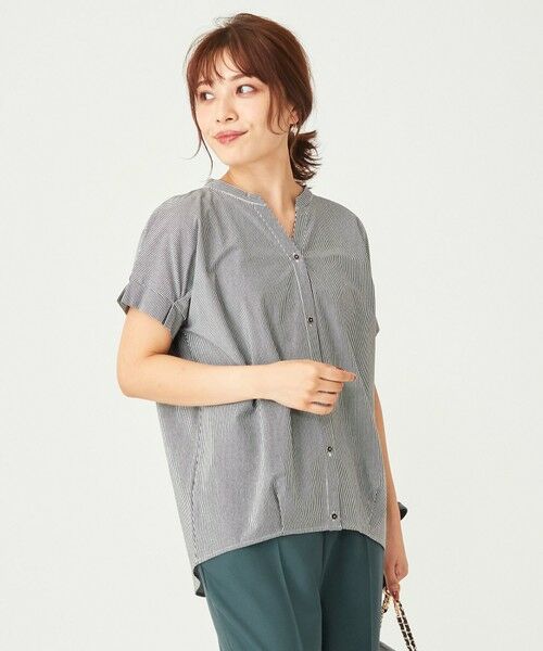 セール】 【洗える】シルケットスキッパー ブラウス （カットソー）｜L