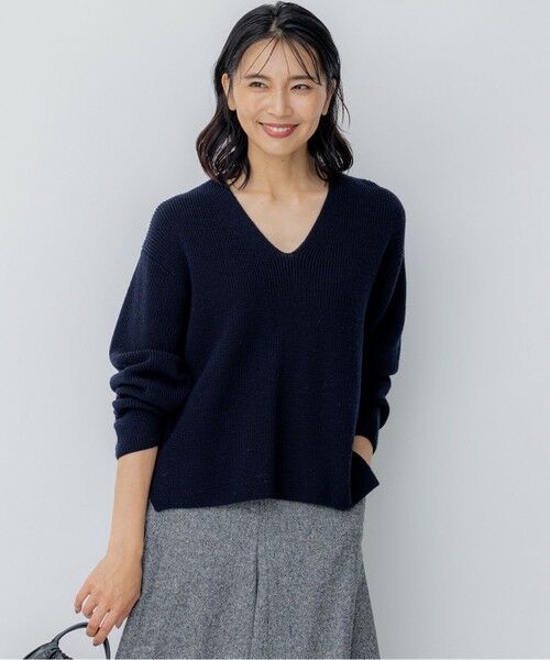 セール】 【洗える】ウールミドルゲージ Vネック ニット （ニット