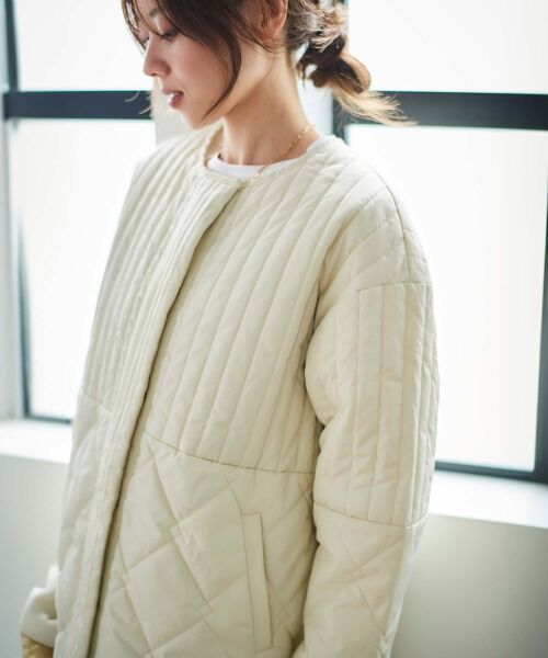 WEB限定アイテム》MIXパターンキルティングジャケット （ノーカラー