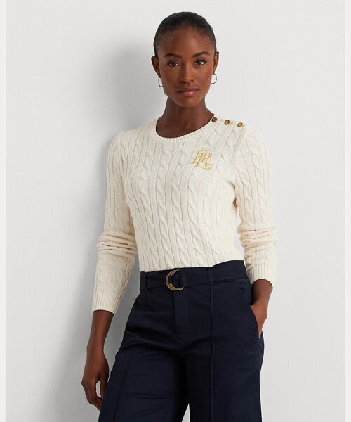 ボタントリム ケーブルニット コットン セーター （ニット・セーター