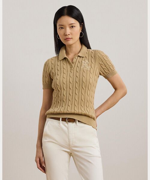ケーブルニット コットン ポロ セーター （ニット・セーター）｜LAUREN