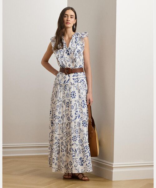 セール】 フローラル コットン ボイル ティアード マキシドレス