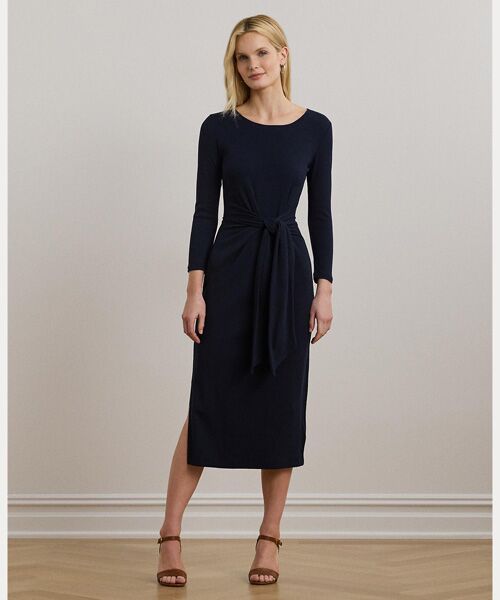 セール】 タイフロント コットンブレンド クルーネック ドレス （ミニ