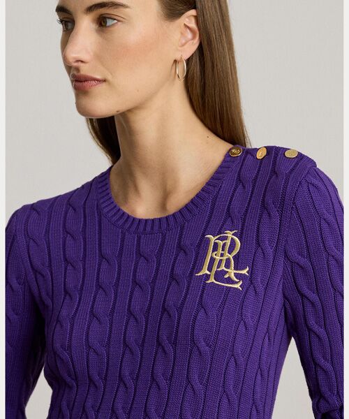 セール】 ボタントリム ケーブルニット コットン セーター （ニット