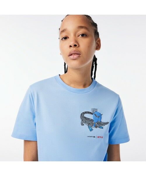 セール】 『Lacoste x Netflix』 アレンジワニロゴレディースTシャツ