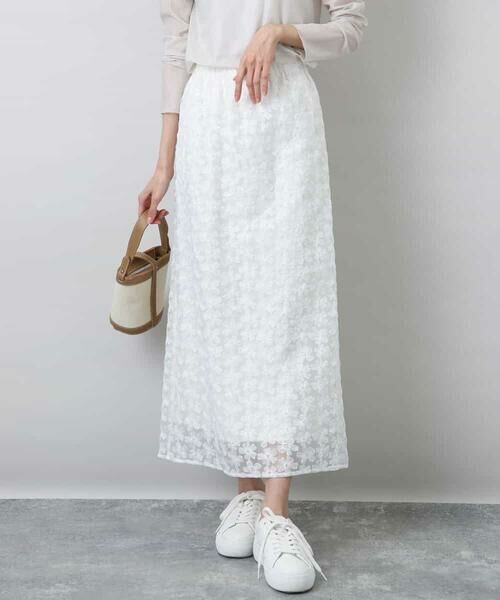 セール】 花柄刺繍オーガンジースカート/洗える （ロング・マキシ丈
