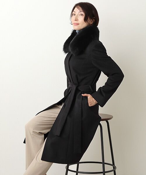 セール】 カシミヤ100％コート（ベルト付き） （ステンカラーコート