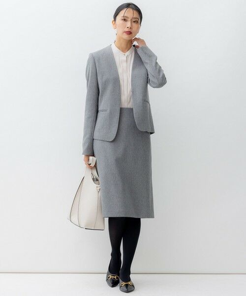 セール】 【洗える】ウールライクカルゼ ノーカラー ジャケット （ノー