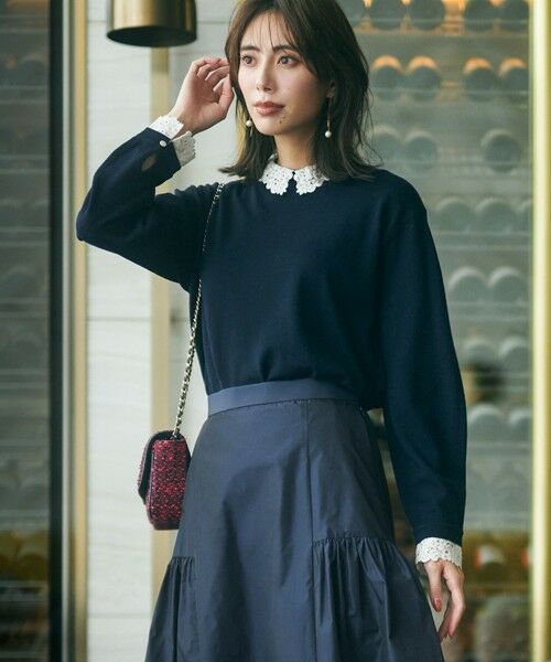 洗える】エンブロイダリー 襟デザイン ニット （ニット・セーター