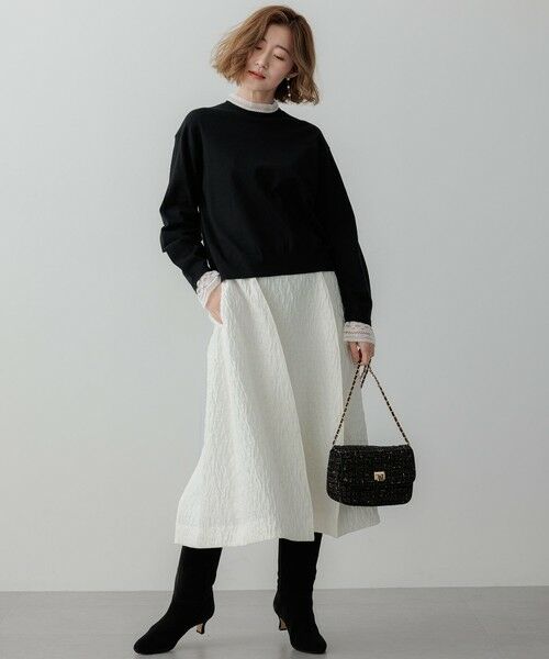 セール】 【洗える】ヴィスコースストレッチ レースコンビ ニット