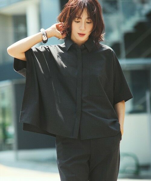 セール】 【洗える】TWマットクロス ポンチョシルエット シャツ