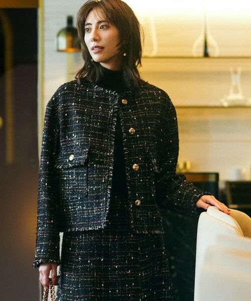 セール】 GIOLICA カラーミックスツイード ジャケット （ノーカラー