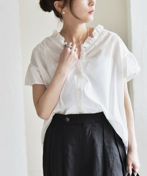 セール】 quaranciel:〈手洗い可能〉コットン フリルネック フレア