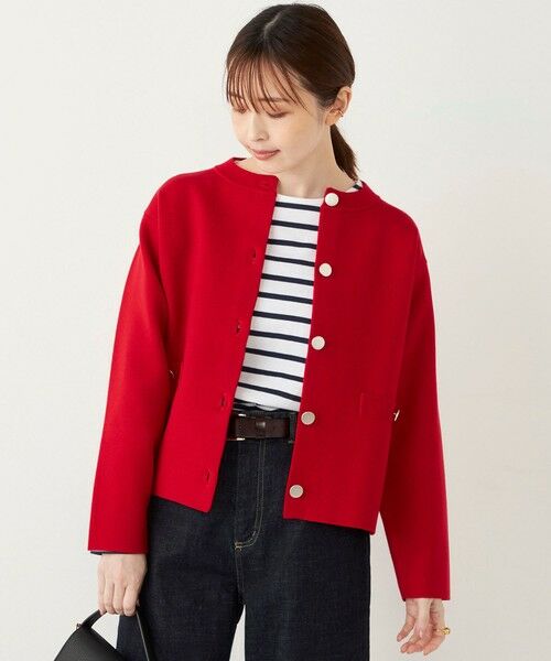 セール】 SHIPS Colors:〈手洗い可能〉ミラノリブ ノーカラー ニット