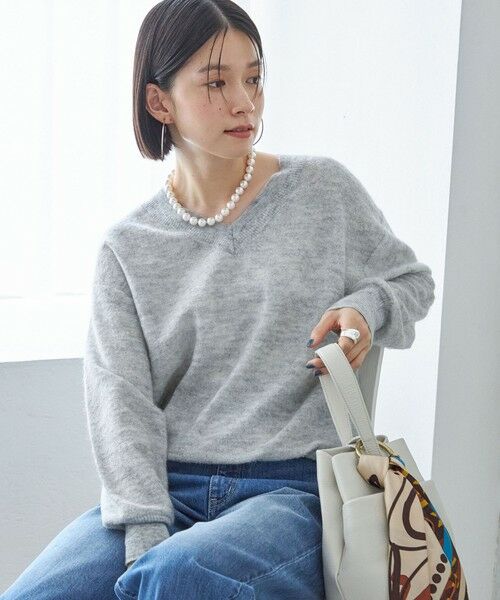 セール】 〈手洗い可能〉モヘヤ パイル Vネック プルオーバー （ニット