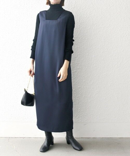 セール】 SHIPS any:〈手洗い可能〉サテン スクエアネック ロング