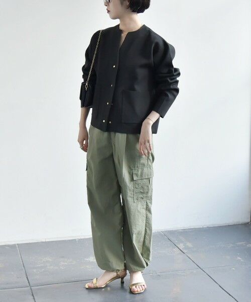 一部追加予約》quaranciel:〈手洗い可能〉ノーカラー ポケット ニット