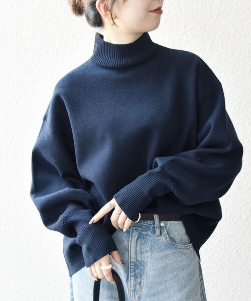 SHIPS any:〈洗濯機可能〉ハイネック ボリュームスリーブ ロングリブ