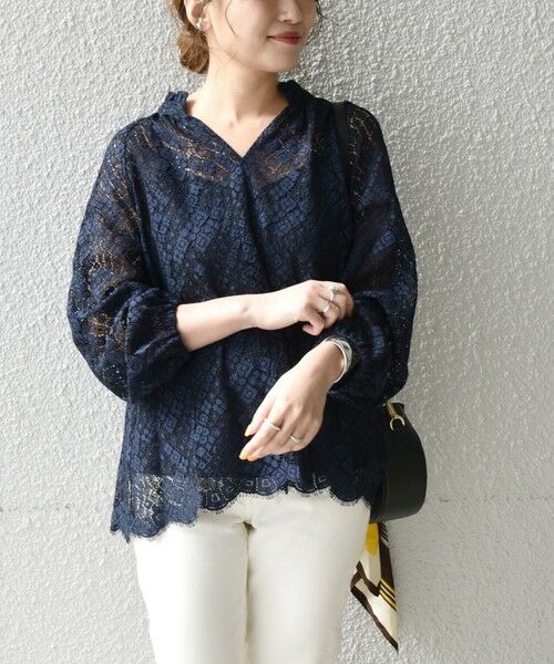 セール】 SHIPS any: キーネック レース ブラウス （シャツ・ブラウス