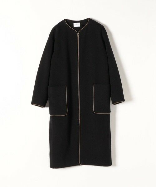 セール】 SHIPS any: ノーカラー パイピング ウールミックス ロング