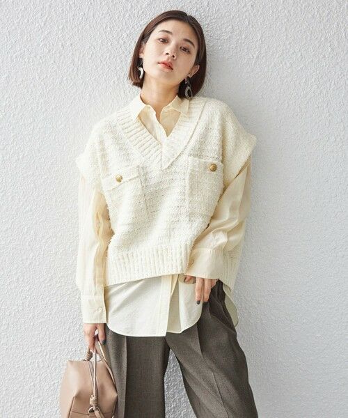 セール】 〈手洗い可能〉ニット ツイード Vネック ベスト ◇ （ベスト