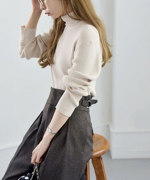 quaranciel:〈手洗い可能〉コットン タートルネック リブ ニット