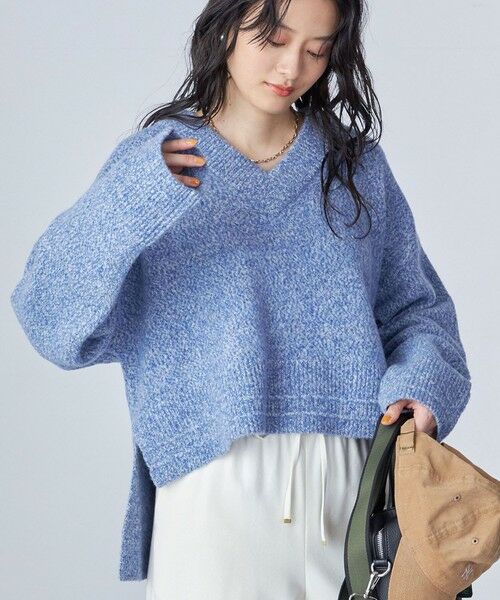 セール】 *〈手洗い可能〉Vネック スリット メランジ プルオーバー