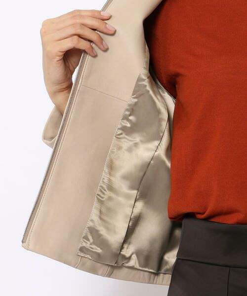 セール】 スムースレザー ノーカラージップアップジャケット （レザー