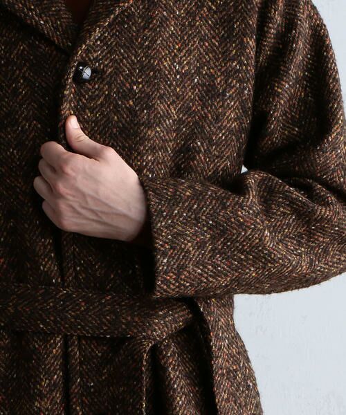 セール】 ウールツイード ベルテッドステンカラーコート MOESSMER