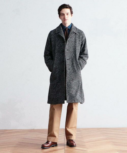 セール】 ウールツイード ベルテッドステンカラーコート MOESSMER