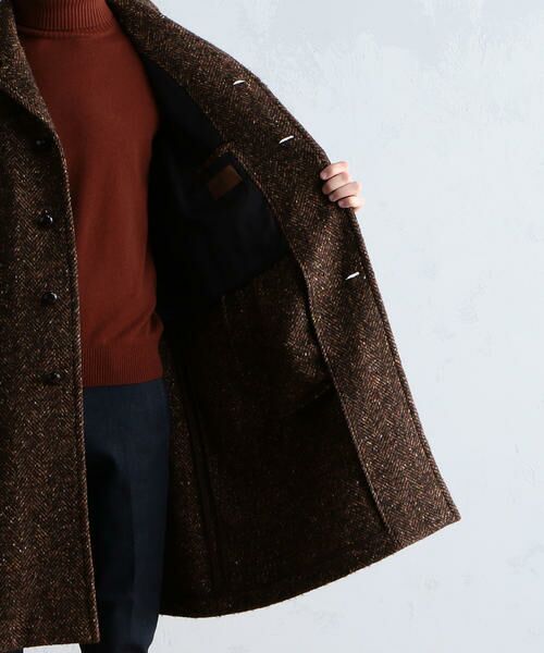 セール】 ウールツイード ベルテッドステンカラーコート MOESSMER