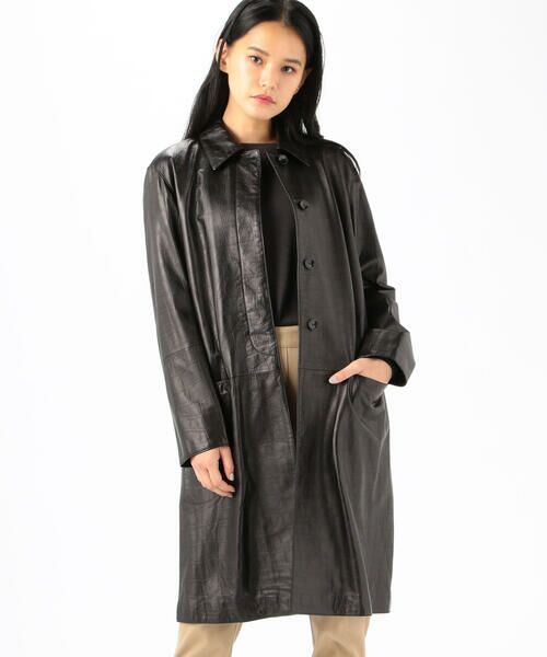 セール】 クロコダイルエンボスドレザー ステンカラーコート （ステン