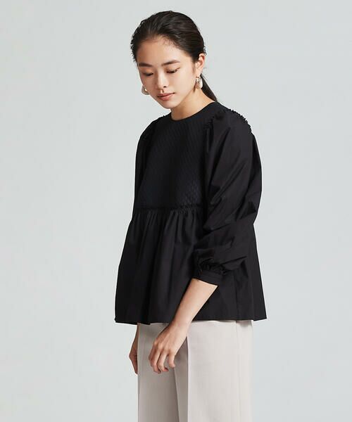 セール】 ブラックコンビネーション ペプラムブラウス （シャツ