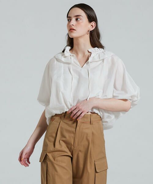 セール】 コットンシルク ラッフルカラーブラウス （シャツ・ブラウス