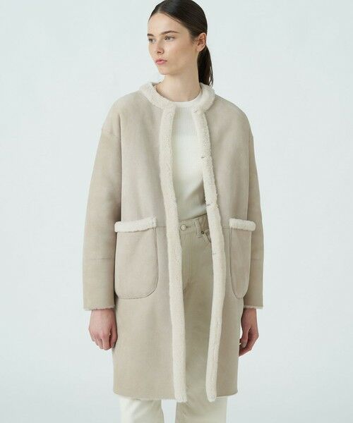 セール】 メリノムートン ノーカラーコート （その他アウター
