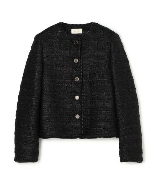 セール】 シックツイード クルーネックジャケット （ノーカラー