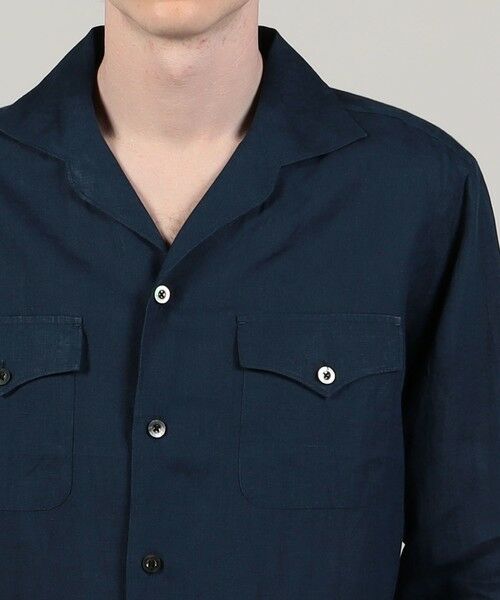 セール】 アイリッシュリネン ダブルポケット オープンカラーシャツ