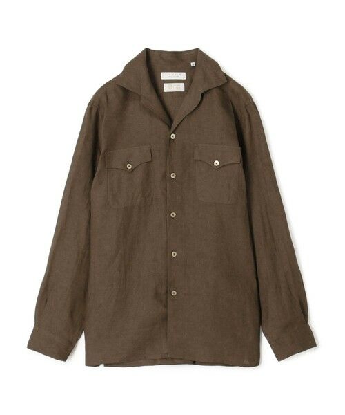 セール】 アイリッシュリネン ダブルポケット オープンカラーシャツ
