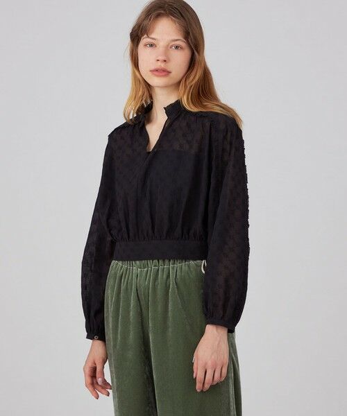 セール】 コットンガーゼエンブロイダリー フリルギャザーブラウス
