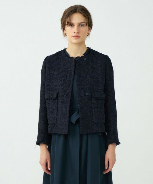 ラメミックスツイード セミダブルクルージャケット （ノーカラー