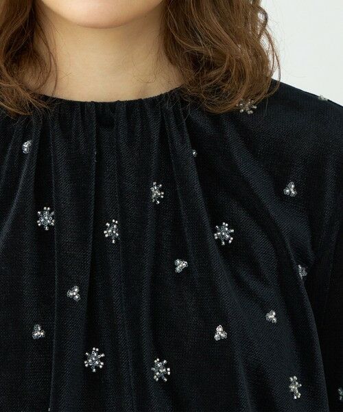 メッシュベロアエンブロイダリー ラッフルカフスブラウス （シャツ