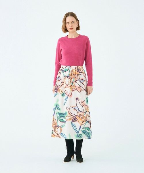セール】 ドゥードルフラワープリント ロングギャザースカート