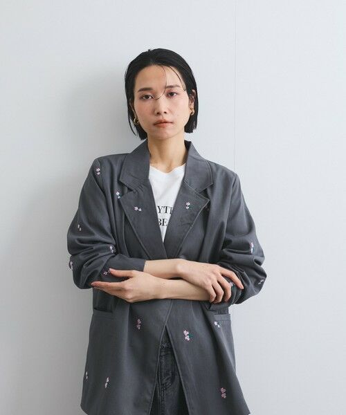 セール】 ツイルフラワー刺繍ジャケット≪手洗い可能≫ （テーラード