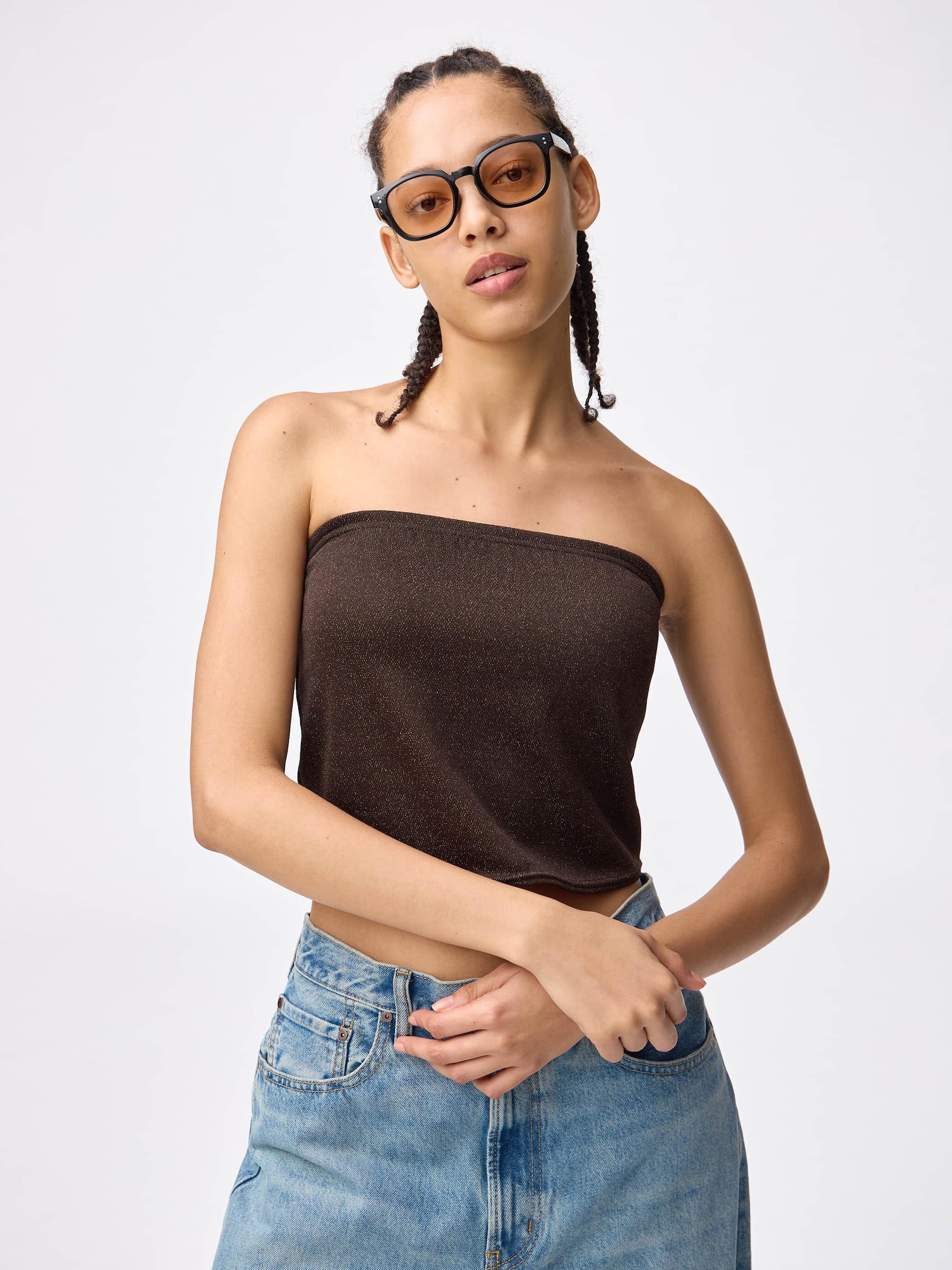 GU公式 | ブラフィールクロップドグリッターチューブトップ+E