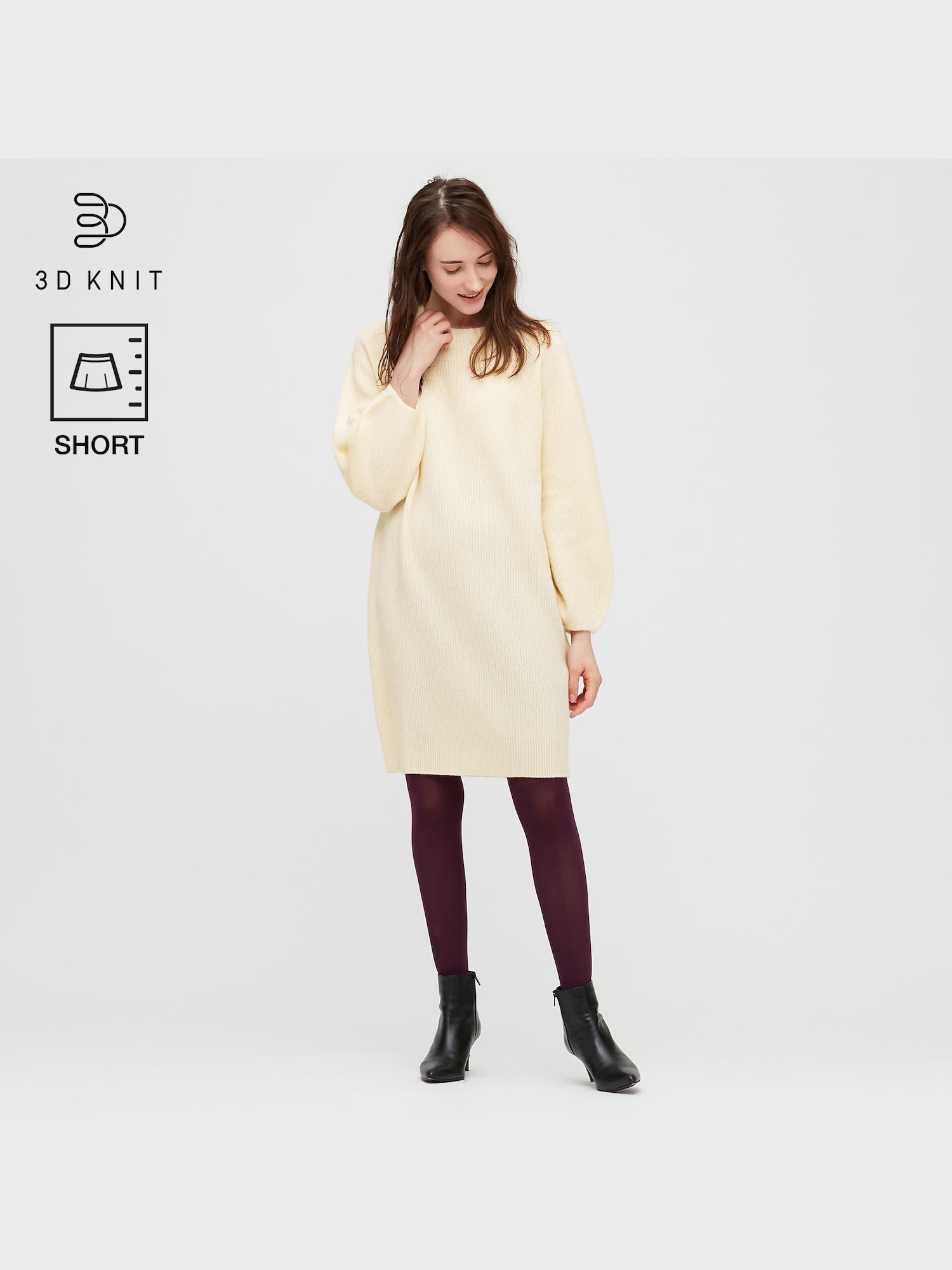 ユニクロ公式 | 3Dラムブレンドワンピース（長袖・ショート丈・82.5