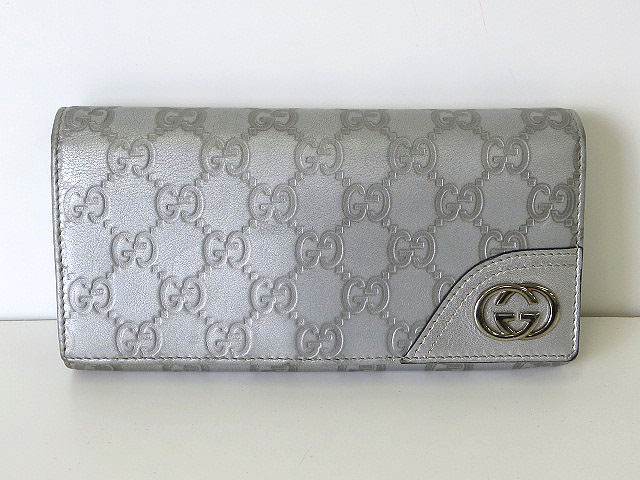 グッチ GUCCI 財布 長財布 GG シマ レザー シルバー グレー ロング